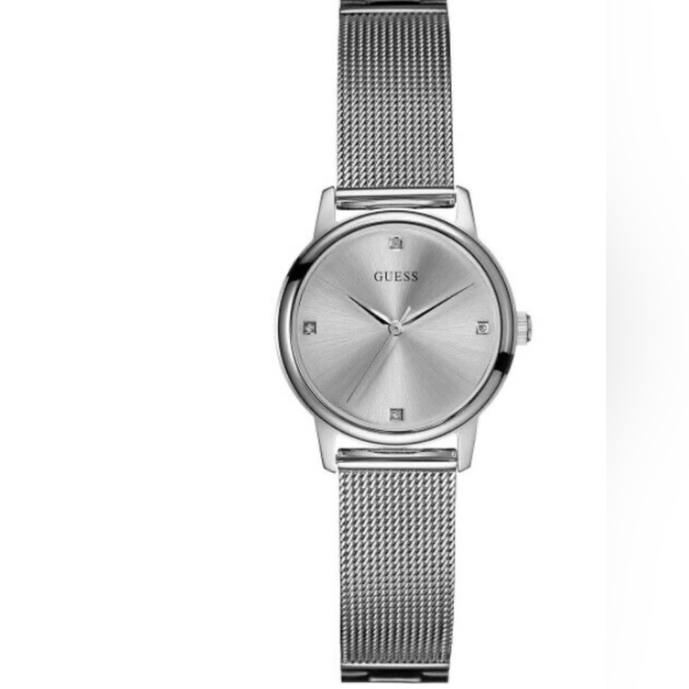 GUESS Genuine Diamond Dial Mesh Bracelet Watch. Color: Silver-Tone